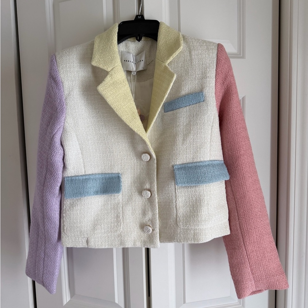 Endless Rose Pastel Colorblock Tweed Jacket - Multicolor